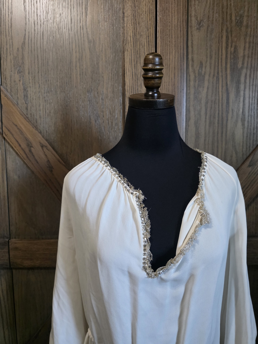 Alice + Olivia Ivory Lace-Trim Peasant Blouse - Picture 2 of 3